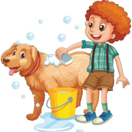 Ребенок кормит собаку