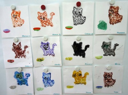 Нетрадиционная техника: тычок полусухой жесткой кистью.котенок