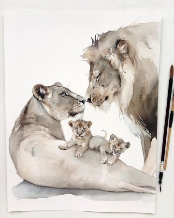 Наталья Каданцева акварель львы