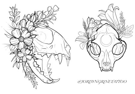 Череп животного с цветами эскиз