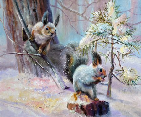 Животные зимой живопись