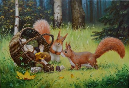 Сказочный осенний лес с животными