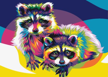 Картина по номерам еноты радужные