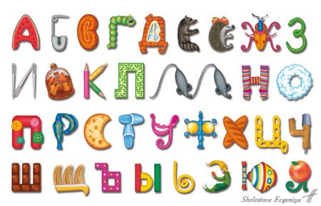 Буквы алфавита в виде предметов