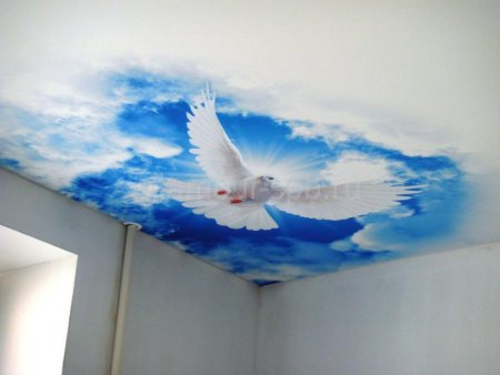 Фотопечать на потолке в углу