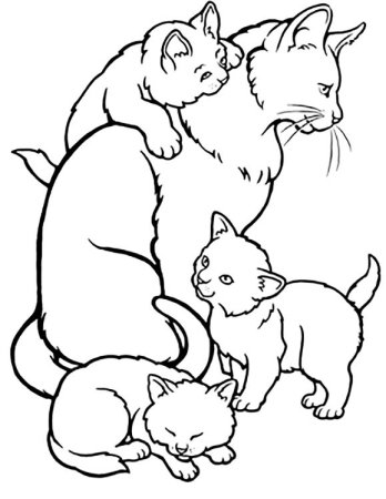 Раскраска кошка с котятами
