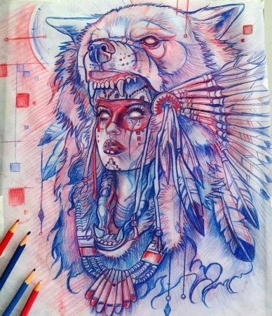 Шаманский волк тату