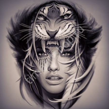 Девушка с тигром на голове