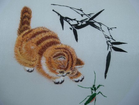 Вышивка гладью котик