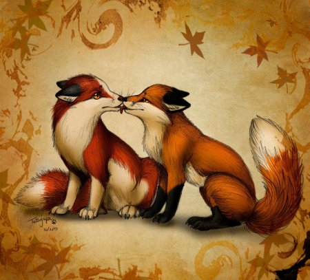 Лисички обнимаются арт