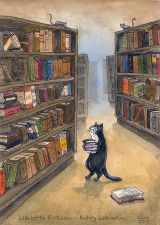 Картина кот-библиотекарь Лизелотты Эрикссон