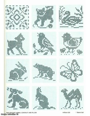 Схемы филейного вязания крючком животные