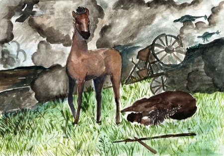 Детские рисунки животные на войне