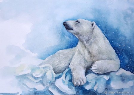 Белый медведь акварель