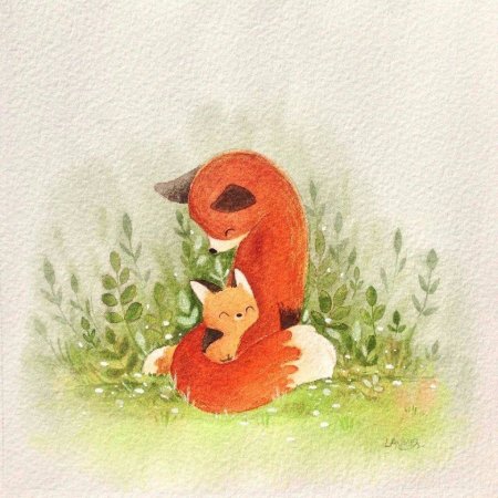 Лисичка акварель для детей