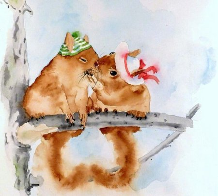 Забавные животные акварелью