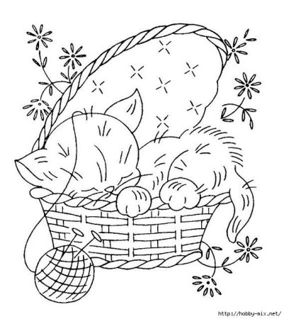 Раскраска котята в корзине