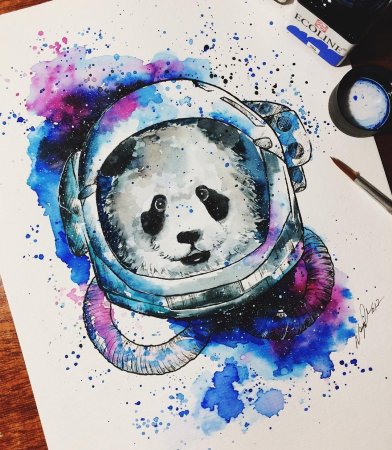 Панда рисунок акварелью