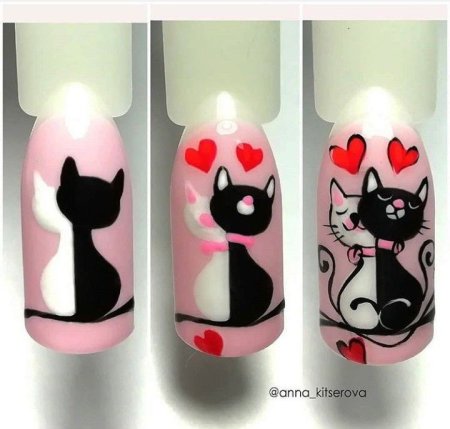 Нарисовать котика на ногтях