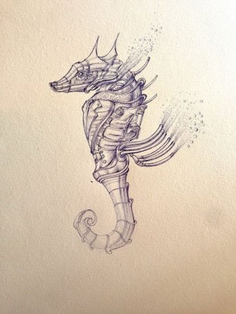 Стимпанк рисунок морской конек
