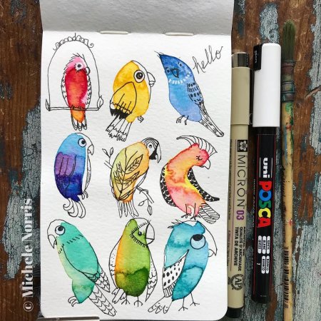 Скетчинг маркерами попугай