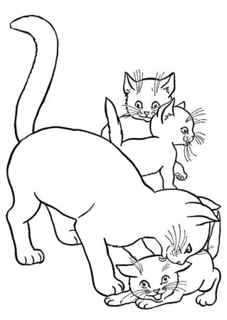 Кошка с котятами раскраска для детей