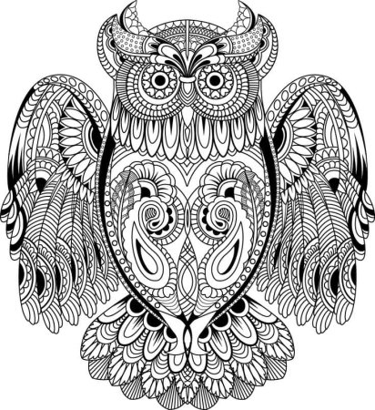 Сова Филин Зентангл Мандала антистресс