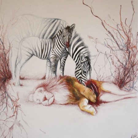 Композиция с животными в карандаше