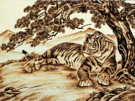 Пирография тигр