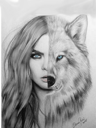 Девушка и волк рисунок
