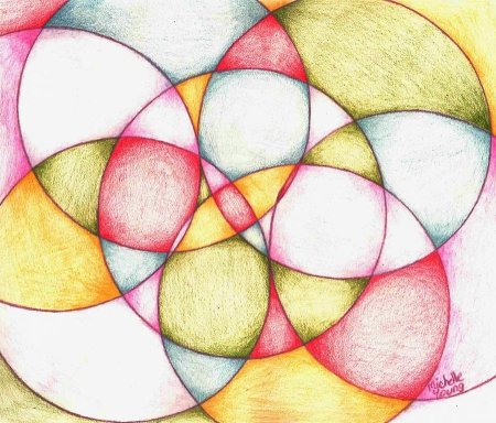 Узоры циркулем из кругов цветные