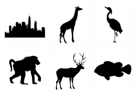 Силуэты предметов и животных