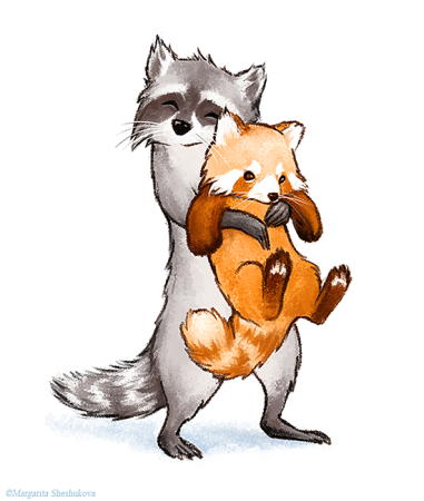 Енот и лиса арт