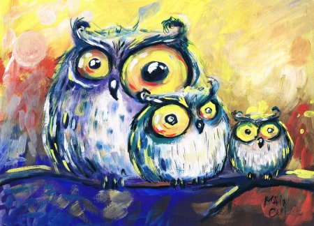 Сова рисунок красками