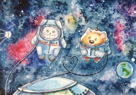 Космический кот акварель