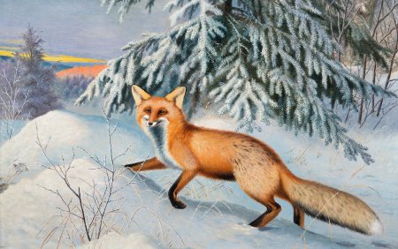 Зимний пейзаж с лисой