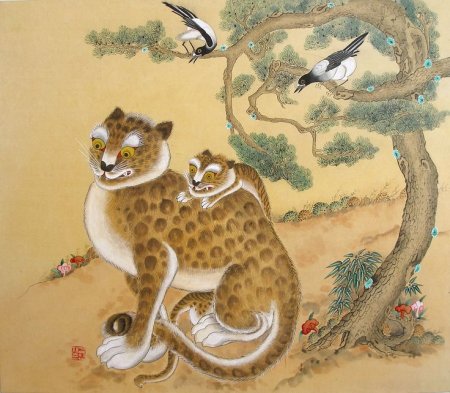 Китайская живопись гунби тигр