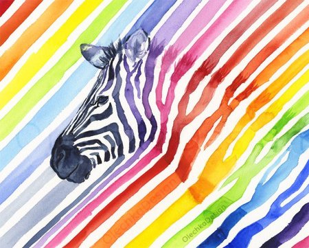 Разноцветная Зебра акварелью