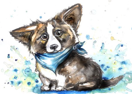 Милые щенки акварелью