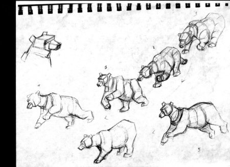 Композиция из пяти конструктивных набросков разных животных