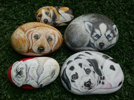 Роспись камней собака
