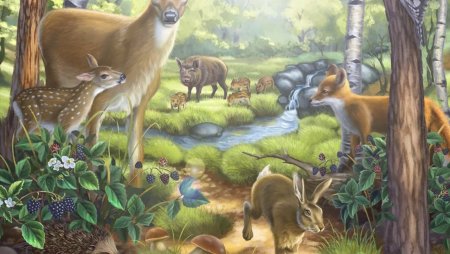 Картина жизнь животных в лесу