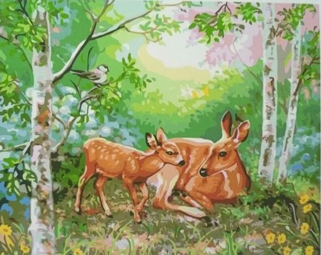 Олень и олениха в лесу