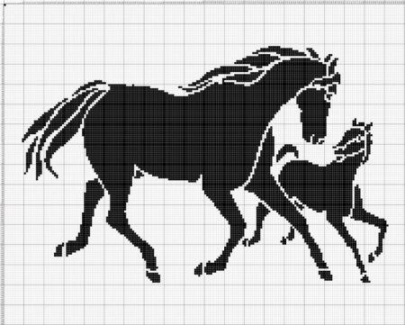 Монохромная вышивка крестом лошади
