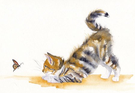 Рисунок кота акварелью