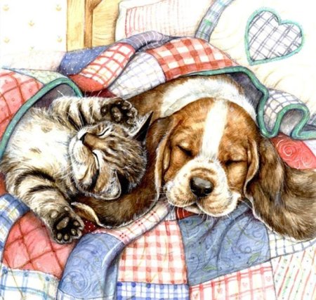 Спящий щенок живопись