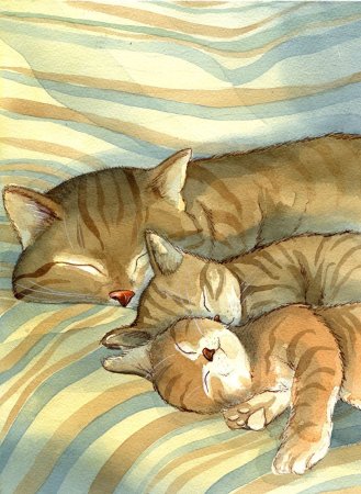 Кошка с котятами арт