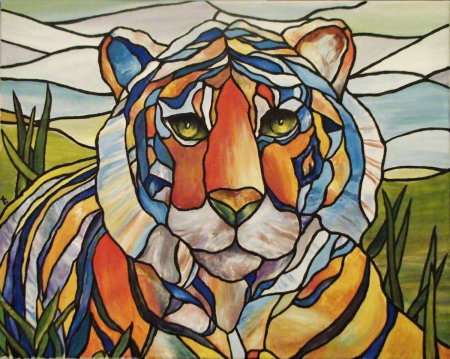 Витраж Тиффани животные тигр