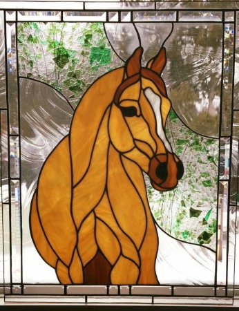Лошади витражное стекло