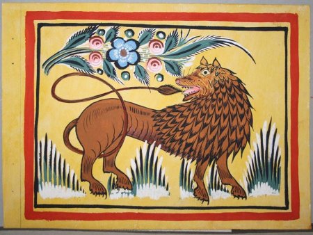 Городецкая роспись львы и Барсы